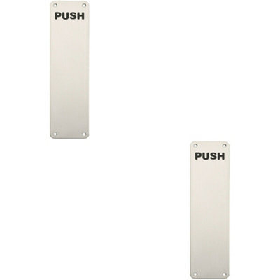 2x Push Engraved Door Finger Plate 300 x 75mm Bright Stainless Steel Push Plate