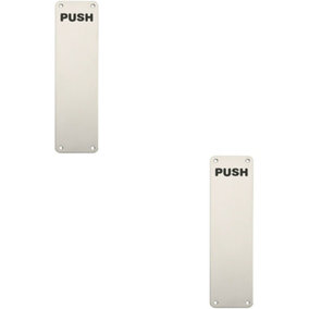 2x Push Engraved Door Finger Plate 300 x 75mm Bright Stainless Steel Push Plate