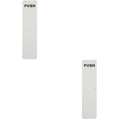 2x Push Engraved Door Finger Plate 350 x 75mm Satin Anodised Aluminium