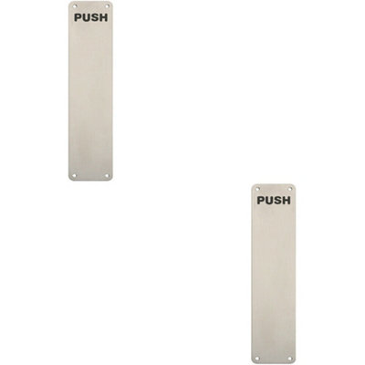 2x Push Engraved Door Finger Plate 350 x 75mm Satin Stainless Steel Push Plate