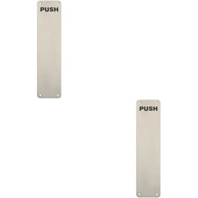 2x Push Engraved Door Finger Plate 350 x 75mm Satin Stainless Steel Push Plate