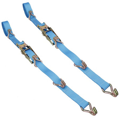 2x Ratchet Strap Trailer Tie Down with Bridging Hooks 5m Hooks Recovery 2.5 Ton