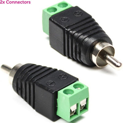 2x RCA PHONO Male Screw Terminal Connector No Solder Cable End Plug CCTV Audio