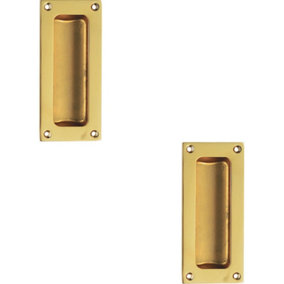 2x Recessed Sliding Door Flush Pull 102 x 45mm 10.5mm Depth Polished Brass
