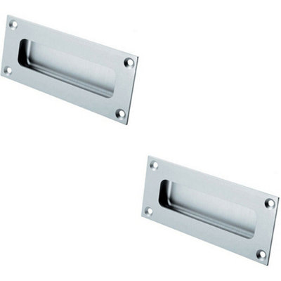 2x Recessed Sliding Door Flush Pull Handle 100 x 50mm Satin Anodised