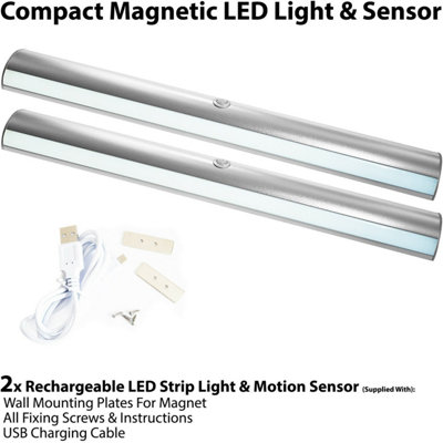 2x Rechargeable Magnetic LED Strip Light PIR Motion Sensor