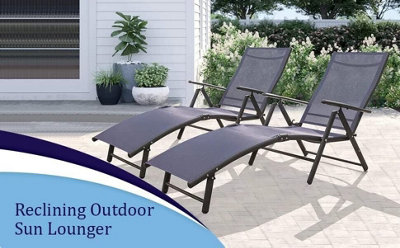 2x Reclining Sun Loungers Garden Furniture - 3