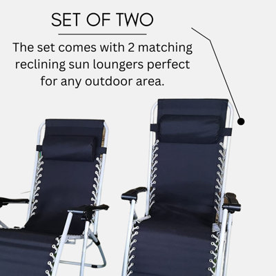 2x Reclining Sun Loungers with Head Rest