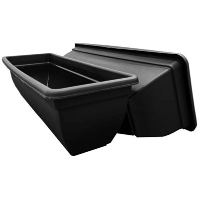 2x Rectangular 60cm Black Garden Windowsill Bell Pot Trough Planters For Flowers & Plants