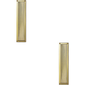 2x Rectangular Reeded Door Finger Plate 305 x 70mm Polished Brass Push Plate