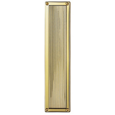 2x Rectangular Reeded Door Finger Plate 305 x 70mm Polished Brass Push Plate