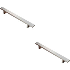 2x Rectangular T Bar Pull Handle 197 x 20mm 128mm Fixing Centres Stainless Steel