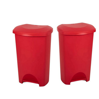 2x Red 50 Litre Strong Plastic Hard Wearing Coloured Recycling Bins Complete With Lids