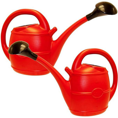 2x Red Lightweight 10 Litres Garden Watering Can With Sprinkler Rose Head For Flowers & Plants