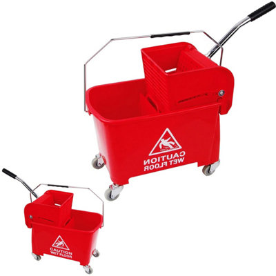 2x Red Wet Floor 20 Litre Strong Durable Kentucky Dual Bucket & Wringer Floor Cleaning System With Wheels & Handle