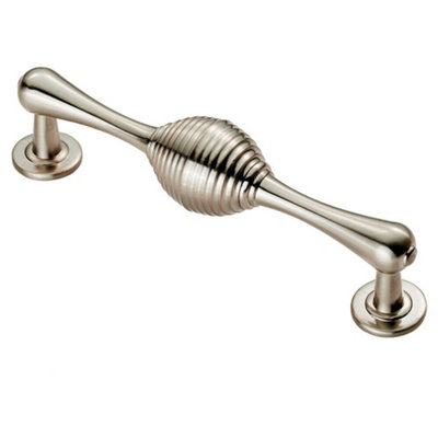 2x Reeded Beehive Handle on Round Rose and Stem 128mm Fixing Centres Nickel
