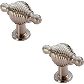 2x Reeded Beehive Style Cabinet Door Knob with Finials 26mm Dia Rose Nickel