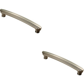 2x Ridge Design Curved Cabinet Pull Handle 160mm Fixing Centres Satin Nickel