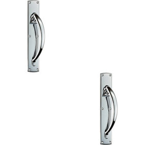 2x Right Handed Large Door Pull Handle 457 x 75mm Backplate Polished Chrome