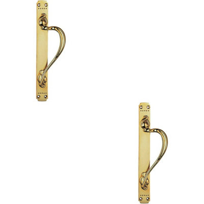 2x Right Handeda Door Pull Handle With Dot Pattern 384 x 42.5mm Polished Brass