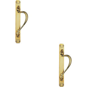 2x Right Handeda Door Pull Handle With Dot Pattern 384 x 42.5mm Polished Brass