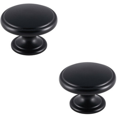 2x Ring Domed Cupboard Door Knob 38.5mm Diameter Matt Black Cabinet Handle