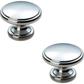 2x Ring Domed Cupboard Door Knob 38.5mm Diameter Polished Chrome Cabinet Handle