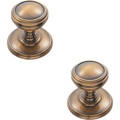 2x Ringed Tiered Cupboard Door Knob 25mm Diameter Bronze Cabinet Handle