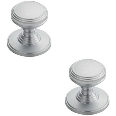 2x Ringed Tiered Cupboard Door Knob 25mm Diameter Satin Chrome Cabinet Handle