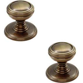 2x Ringed Tiered Cupboard Door Knob 30mm Diameter Bronze Cabinet Handle