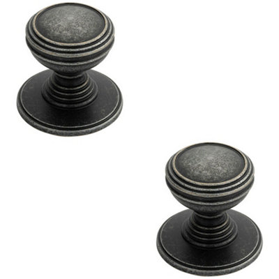 2x Ringed Tiered Cupboard Door Knob 30mm Diameter Pewter Cabinet Handle