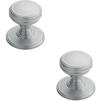 2x Ringed Tiered Cupboard Door Knob 38mm Diameter Satin Chrome Cabinet Handle