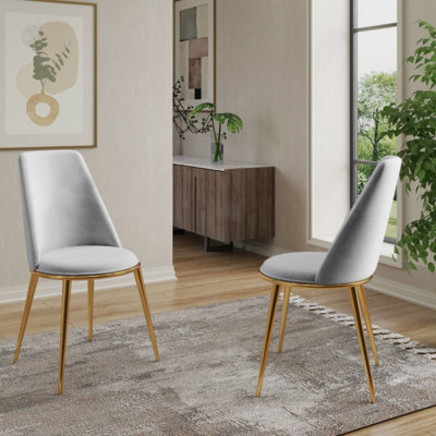 2x Riviera Grey Luxury Velvet Dining Chairs With Gold Legs
