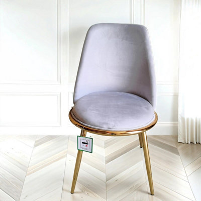 2x Riviera Grey Luxury Velvet Dining Chairs With Gold Legs