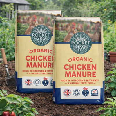 2x Rocket Gro Peat Free Organic Chicken Manure 20L