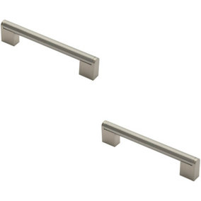 2x Round Bar Pull Handle 168 x 14mm 128mm Fixing Centres Satin Nickel & Steel