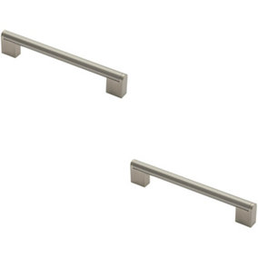 2x Round Bar Pull Handle 200 x 14mm 160mm Fixing Centres Satin Nickel & Steel