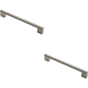 2x Round Bar Pull Handle 232 x 14mm 192mm Fixing Centers Satin Nickel & Steel