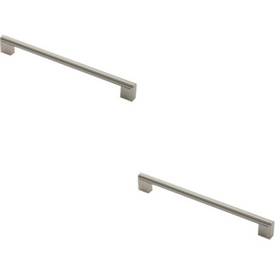 2x Round Bar Pull Handle 296 x 14mm 256mm Fixing Centres Satin Nickel & Steel