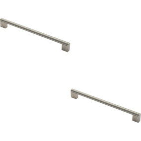 2x Round Bar Pull Handle 296 x 14mm 256mm Fixing Centres Satin Nickel & Steel