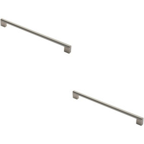 2x Round Bar Pull Handle 360 x 14mm 320mm Fixing Centres Satin Nickel & Steel