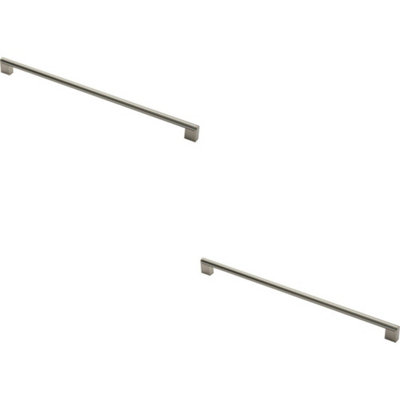 2x Round Bar Pull Handle 488 x 14mm 448mm Fixing Centres Satin Nickel & Steel