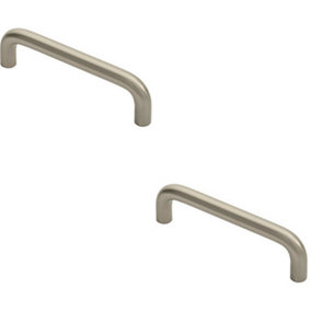 2x Round D Bar Cabinet Pull Handle 106 x 10mm 96mm Fixing Centres Satin Nickel