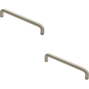 2x Round D Bar Cabinet Pull Handle 138 x 10mm 128mm Fixing Centres Satin Nickel