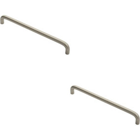 2x Round D Bar Cabinet Pull Handle 202 x 10mm 192mm Fixing Centres Satin Nickel