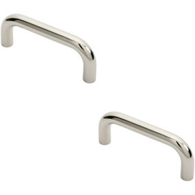 2x Round D Bar Pull Handle 169 x 19mm 150mm Fixing Centres Bright Steel