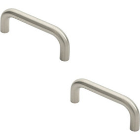 2x Round D Bar Pull Handle 169 x 19mm 150mm Fixing Centres Satin Stainless Steel