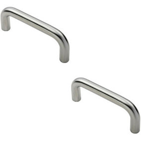2x Round D Bar Pull Handle 169 x 19mm 150mm Fixing Centres Satin Steel