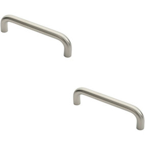 2x Round D Bar Pull Handle 22mm Dia 225mm Fixing Centres Satin Stainless Steel