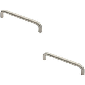 2x Round D Bar Pull Handle 22mm Dia 300mm Fixing Centres Satin Stainless Steel